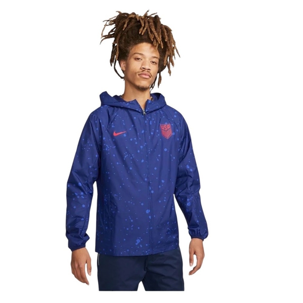 Nike USMNT Soccer Windrunner Jacket Blue Splatter Hooded Mens XL DV1921-421